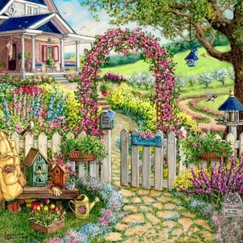 

14CT/16/18/27/28/25 CROSS STITCH Lover scenery Cross Stitch 100% EGYPT cotton threads R19711 villa garden landscape