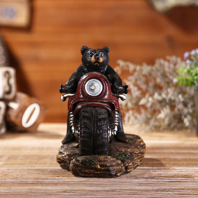 

Fun FerventFactory Direct Motorcycle Riding Bear Mini Resin Ornament Creative Home Bar Lighting Retro Crafts Gift Ornaments