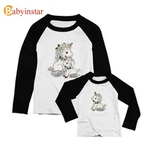 Best Price Babyinstar Unicorn Pattern Mother Daughter Matching Clothes Family Matching Outfit Long-Sleeve Tops Tee Family Matching Clothes