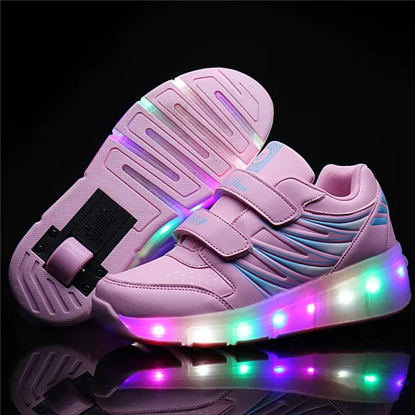 

Pink Gold Children Glowing Sneakers Kids Roller Skate Shoes Children Led Light up Shoes Girls Boys Sneakers with Wheels Heelies