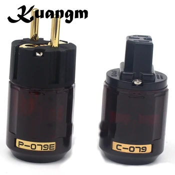 

Kuangm HiFi Brass Gold Plated EU power plug C-07P P-079e Power Plug IEC Connector Ac Power Cord Plugs adpate connector
