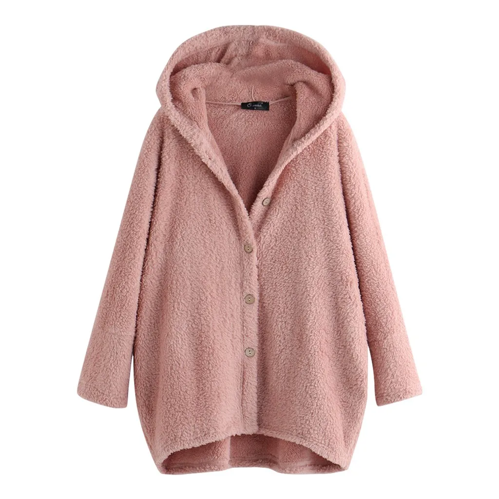 Najtaniej Płaszcz 2019Top nowy moda damska bluza z kapturem z długim rękawem kieszeń bluza przycisk sweter stałe ciepły polar góry dla kobiet odzież