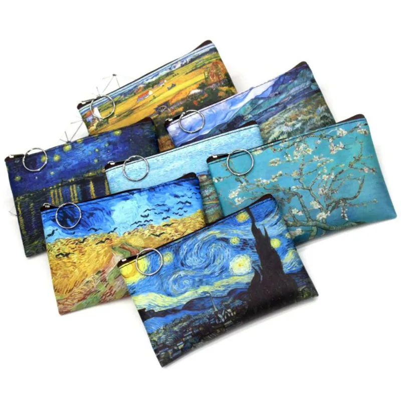 Mini Vintage Oil Painting Coin Purse 1pc for Women Girls Fashion Printed PU Wallet Lipstick Portable Money Purse Pocket Bag