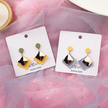 

925 Silver Japanese Korean Popular Sweet Small Globoidal Square Earrings GIRL'S Versatile Ear Stud Geometry Earrings