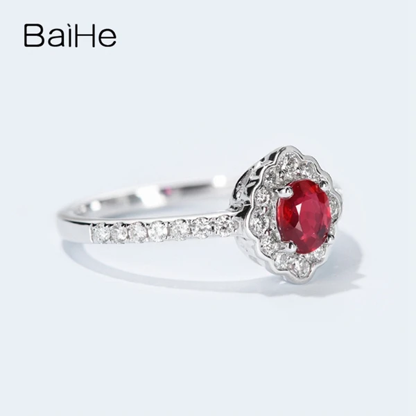 BAIHE Solid 14K белое золото(AU585) около 0.44ct сертифицировано натуральная Рубиновая свадьба Модные женские ювелирные украшения Подарочное кольцо