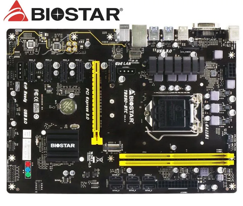 Материнская плата BIOSTAR для майнинга DDR4 LGA 1151 32 Гб USB2.0 USB3.0 B250 десктопная
