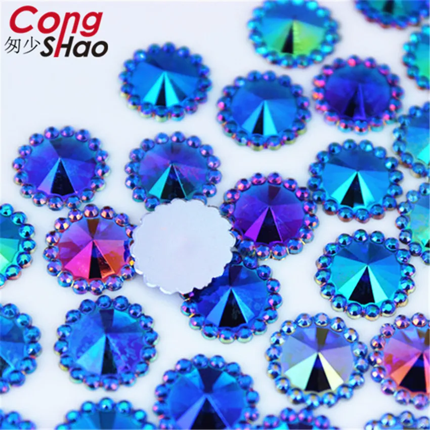 Cong Shao, 200 шт, 12 мм, AB Цвет, Круглый Подсолнух, акриловый кристаллический камень, стразы с плоской задней поверхностью для рукоделия, украшения одежды ZZ761 - Цвет: Blue AB