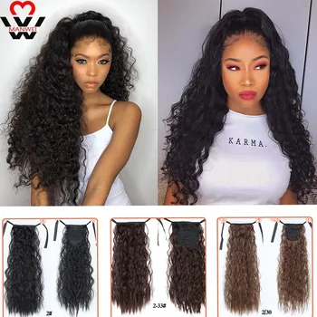 

MANWEI Curly Long Drawstring Ponytail Synthetic Hairpiece Pony Tail Hair Piece For Women Fiber Fake Bun Clip In Hair Extension