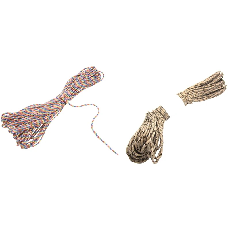 

2 Pcs Parachute Cord with 7 Strands, 550 Lbs, 100 Ft. - Desert Camo & Rainbow