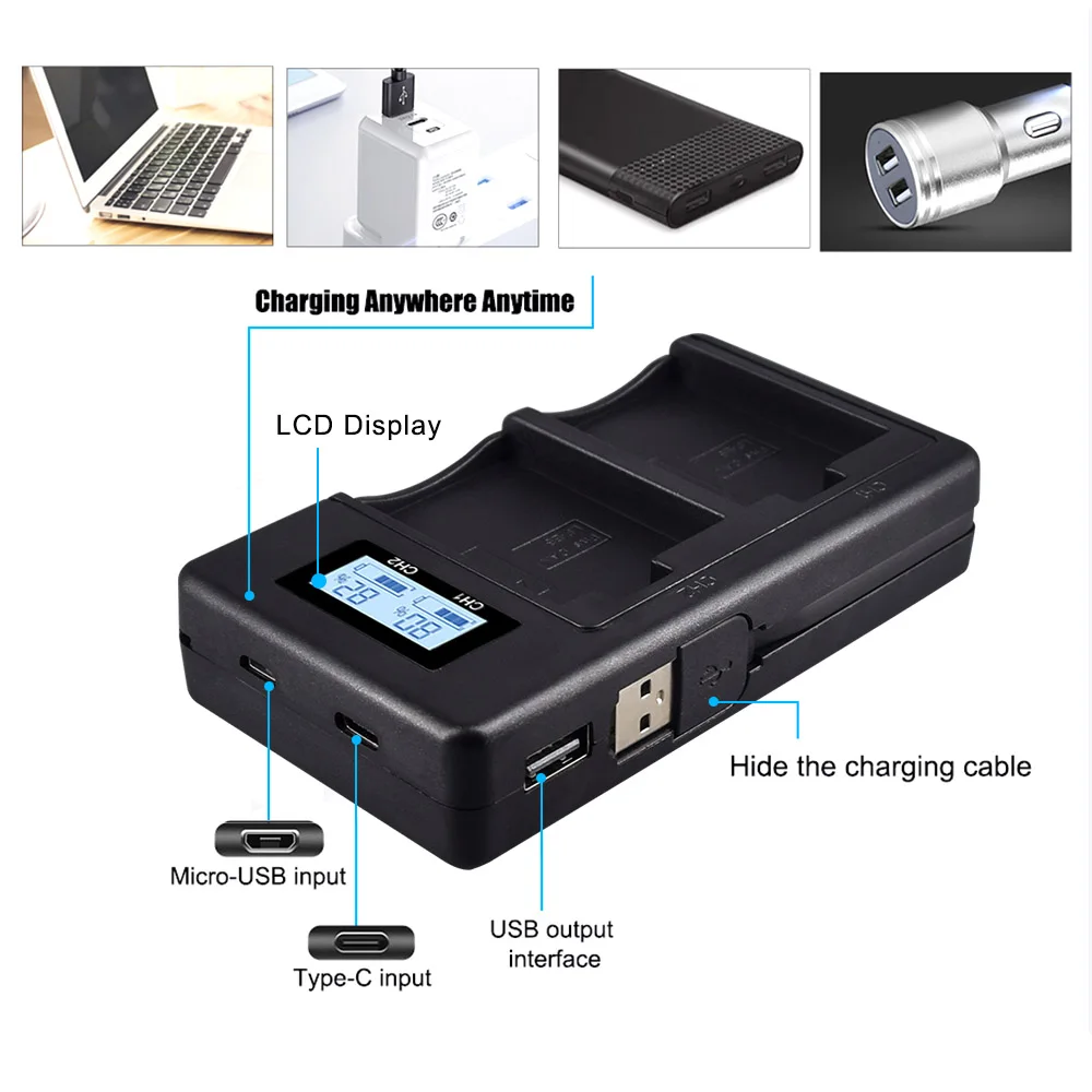 Canon LP-E5 LP-E6 LP-E8 LP-E10 LP-E12 LP-E17 LP E5 E6 E8 E10 E12 E17 Battery USB Dual Smart Charger Canon Digital Camera Charger