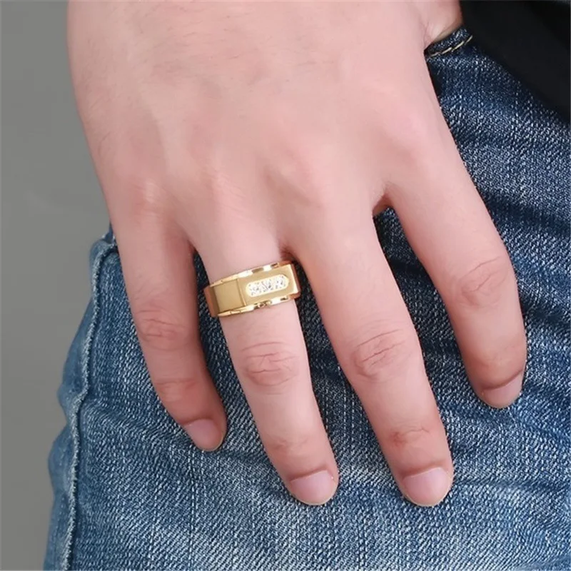 Fashion Men Jewelry Ring Luxury Alloy Gold-Color Ring Charm Crystal Zircon For Men Accessories Party Gift gold color rings gold color ring finger ring zircon crystal ring jewelry accessories