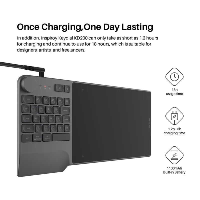 Huion Kd200 Inspiroy Keydial Caneta Desenho Tablet Bluetooth sem Fio Gráficos Comprimidos 23 Imprensa Chave Padrão Teclado 8192 Níveis Tablets digitais - Imagem 2