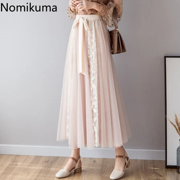 

Nomikuma Lace Gauze Patchwork A Line Skirt Women Bow Knot High Waist Mid Calf Skirts Female Korean 2020 New Faldas Mujer 3a979