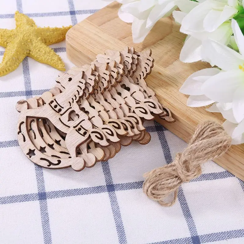 

10pcs/set Christmas Trojan DIY Wooden Pendant Hanging Tree Ornament DIY Crafts Party Home Decor X4YD
