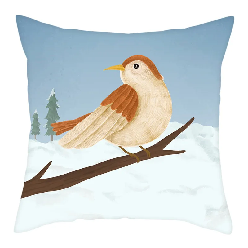 Fuwatacchi Merry Christmas Cushion Covers Xmas Birds Tree Pillow Covers for Home Sofa Deacorative New Year Cushion Cover 45* 45