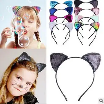 120 шт/Партия DIY мульти простая блестка кошачьи уши повязка мультяшная Детская повязка для волос уход и инструменты для укладки HA811
