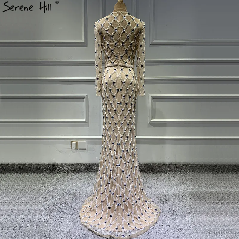 Серен Хилл в мусульманском стиле с длинным рукавом телесного и серебристого цвета вечернее платье новейший дизайн О-образный вырез со стразами роскошное официальное вечернее платье CLA60977