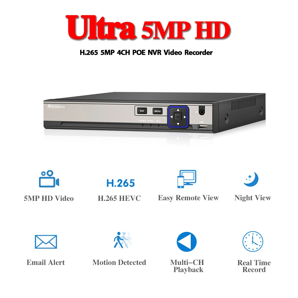 AHCVBIVN H.265 4CH 8CH NVR POE 5MP 2MP CCTV NVR 48V PoE для POE ip-камеры P2P ONVIF 5MP сетевой видеорегистратор