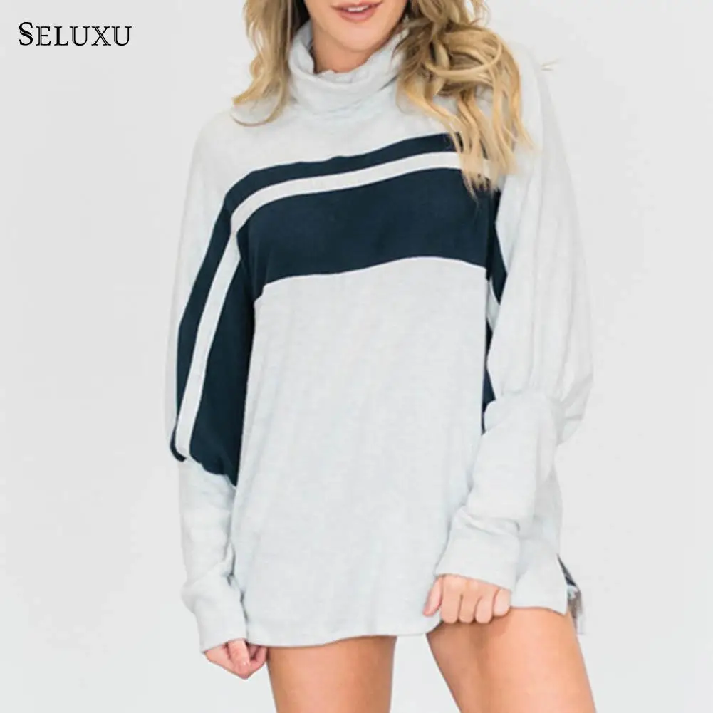 Seluxu, Женская толстовка, зимняя, теплая, водолазка, воротник Харадзюку, толстовки, Женская толстовка с длинным рукавом, с карманами, пуловер