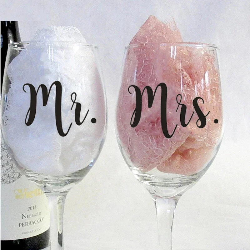 Wine Glasses - Stemless Wine Glasses Set of 2 Crystal Mr Mrs Wine