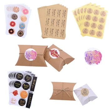 

5 Sheet Round Vintage Kraft Label Sticker "Thank You, Happy Birthday "Cake Baking Gift Packaging Box Self-Adhesive Seal Stickers