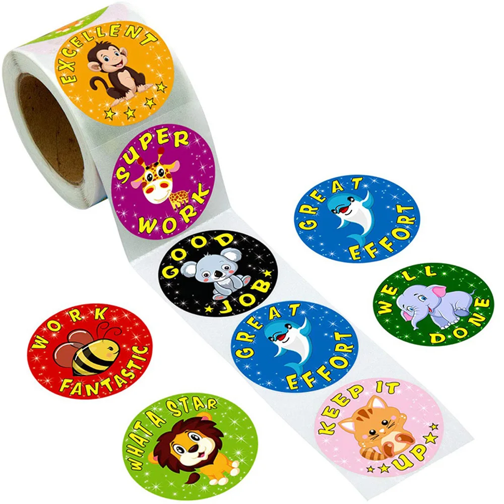 

500pcs cartoon aniamls sticker teacher reward stickers cute kawaii student kids encouragement words for stationery toy diary