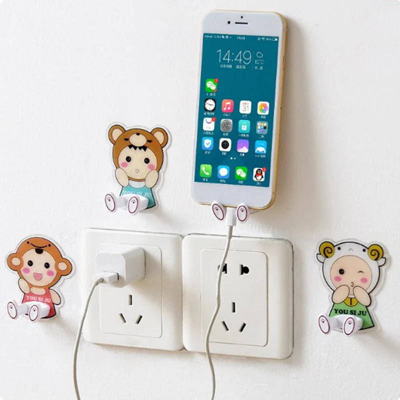 

Wall Plug Socket Holder Adhesive Hooks Shaver Razor Phone Key Holder Hanger Cute Cartoon Wall Hangers Home Organizer