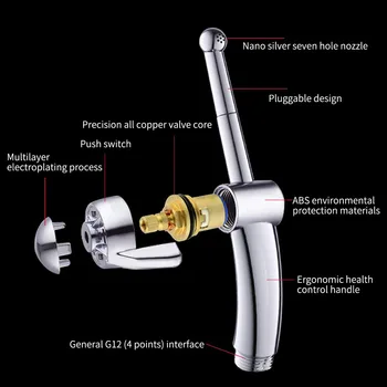 

Insert Type Bathroom Bidet Sprayer Accessories Faucet Home Multipurpose Ergonomic Adjustable ABS Plating For Toilet Hand Held