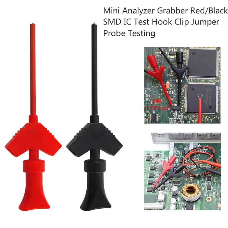 

1 Pairs Mini Analyzer Grabber Test Probe SMD IC Test Hook Clip Jumper Probe Logic Analyzer Testing Accessories Red/Black