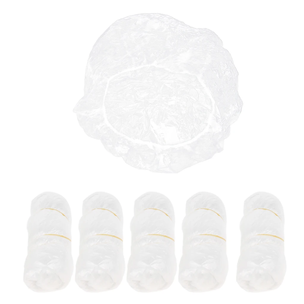 50 Pieces Disposable Shower Caps - Clear Waterproof Plastic Hair Caps for Women Hair Spa Salon Hotel Travel