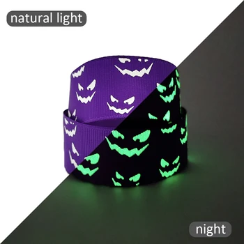

5/8" 16mm 50 yards Halloween Glow in the Dark Ink Ribbon Grosgrain Ribbons Handmade DIY Headwear handmade materials,50Yc11911