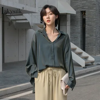 

Urban Leisure Shirts 2020 Spring Summer Wild Simple Loose Female Tops Solid Turn-down Collar Full Sleeve Casual Ladies Blouses