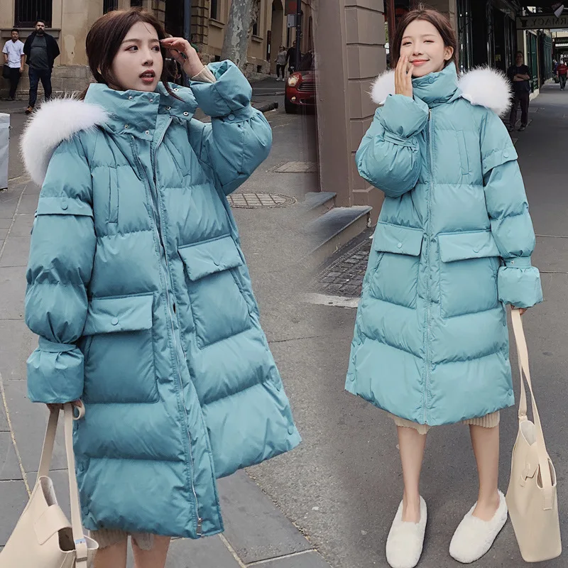 

Photo Shoot 2019 Winter New Style Korean-style Loose-Fit down Jacket Cotton-padded Clothes Mid-length Cotton-padded Clothes Fur