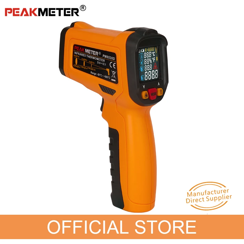PEAKMETER PM6530D ЖК-дисплей ручной инфракрасный термометр-50~ 800 с влажностью и точкой росы IRT K Тип окружающий УФ-светильник
