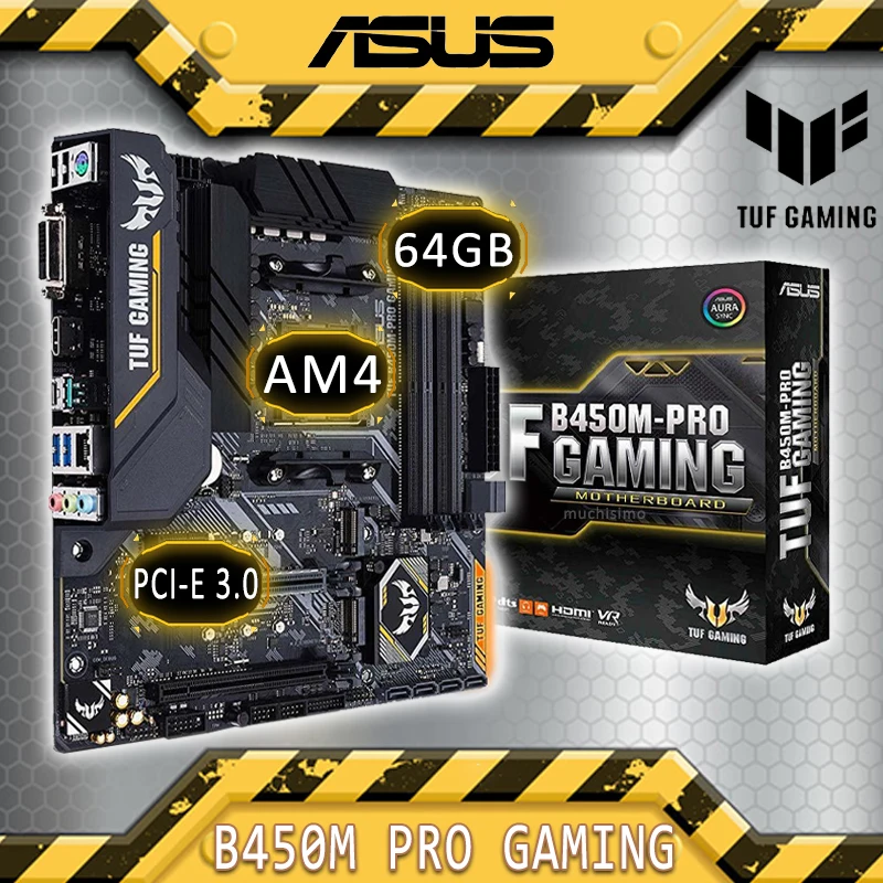 Socket AM4 Asus TUF B450M-PRO GAMING материнская плата DDR4 64GB PCI-E 3 0 M.2 CHIA AMD RYZEN DVI B450 игровая