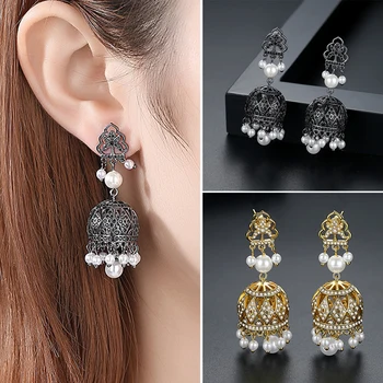 

Retro Indian Bollywood Jhumka Jhumki Drop Earrings Gypsy Fashion Jewelry Beads Tassel Bell Dangle Earrings Bridal Women Party