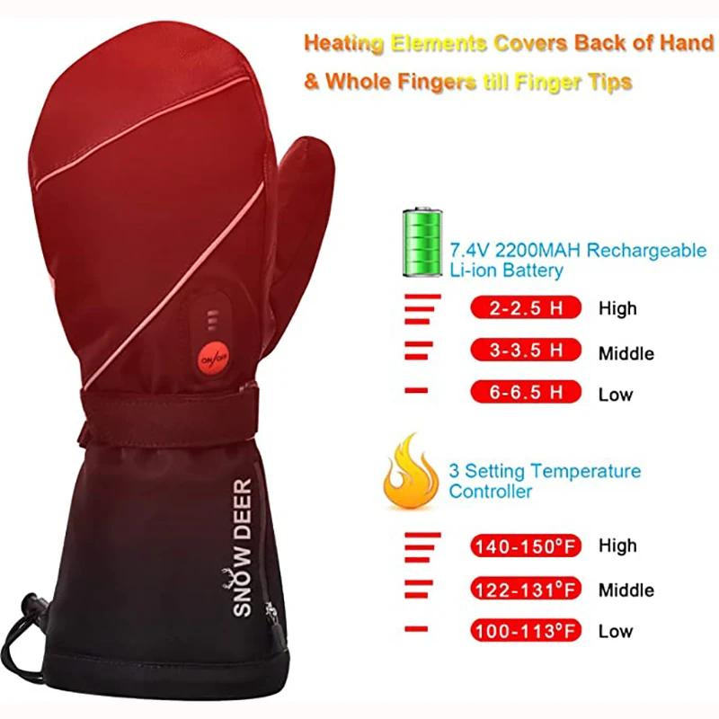 Mens Womens Heated Ski Gloves Mittens Waterproof Windproof Battery Heated Mitten Gloves SHGS30