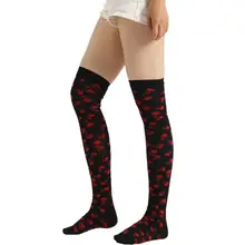 Women Girls Fancy Halloween Over Knee High Stockings Skull Printed Cosplay Party Costume Stretchy Long  Casual Wear