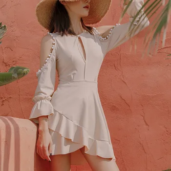 

Swimsuit Swimming Woman Surf Rashguard Bathing Panties For Women Rash Guard Female One Piece Two Bubble Hot Thin With Solid