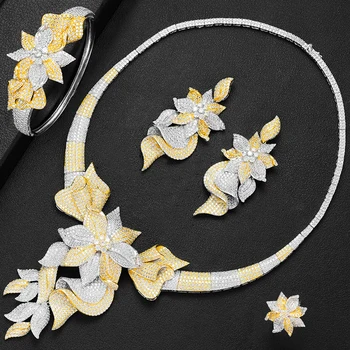 

GODKI Famous Brand Trendy Flower Charms Two Rows Lariat Necklace Luxury Nigerian Dubai Jewelry Sets For Women Cubic Zircon Wedding Bridal Jewelry Sets 2019