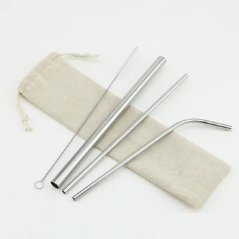 

6pcs Set stainless steel straw group bingba cup stainless steel straw milk tea straw 4 into the bag set straw