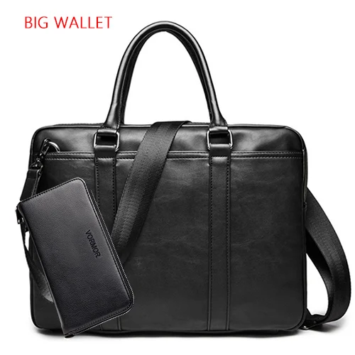 Promotion Simple Famous Brand Business Men Briefcase Bag Luxury Leather Laptop Bag Man Shoulder Bag bolsa maleta - Цвет: big wallet