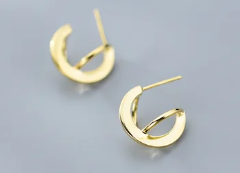 

simple 1pair Real. 925 Sterling Silver fine jewelry Geometric stud Earrings GTLE2959