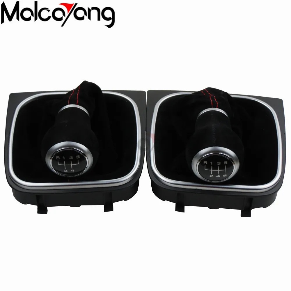 Red Black Complete 5 6 Speed Gear Stick Shift Knob boot kit For