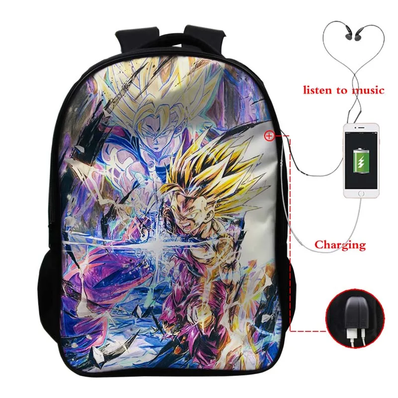 Dragon Ball USB зарядный рюкзак для мальчиков и девочек Goku школьный рюкзак для студентов рюкзак для подростков Повседневный USB Рюкзак классный унисекс дорожная сумка подарок - Цвет: 13