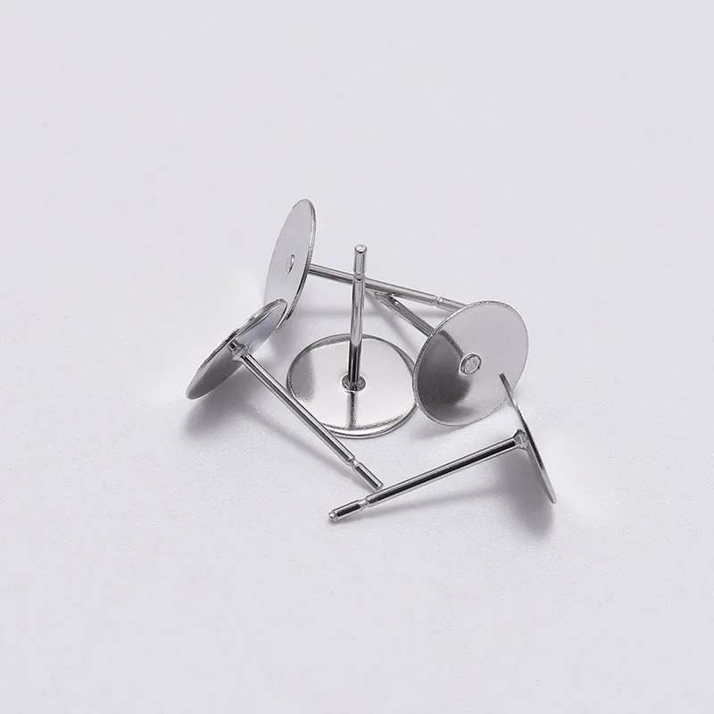 

50/100Pcs/lot 3-12mm Metal Stainless Steel Flat Post Back Blank Earring Stud Base For DIY Jewelry Finding Accessories Wholesale