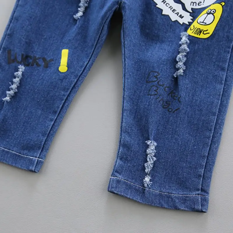 0-4T весенне-осенние повседневные модные детские джинсы с рисунком детские брюки детские джинсовые штаны
