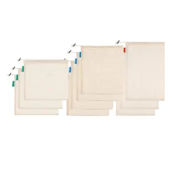 

Set Set of 10 Reusable Produce Mesh Bags Organic Cotton Mesh Vegetables Bag Eco-Friendly Biodegradable Grocery Bags Breathable