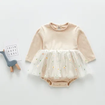 

5217 Infant Girl Romper Dress Long Sleeve Newborn Girl Pure Cotton Embroidered Lace Jumpsuit Kids Baby Clothes Outfits