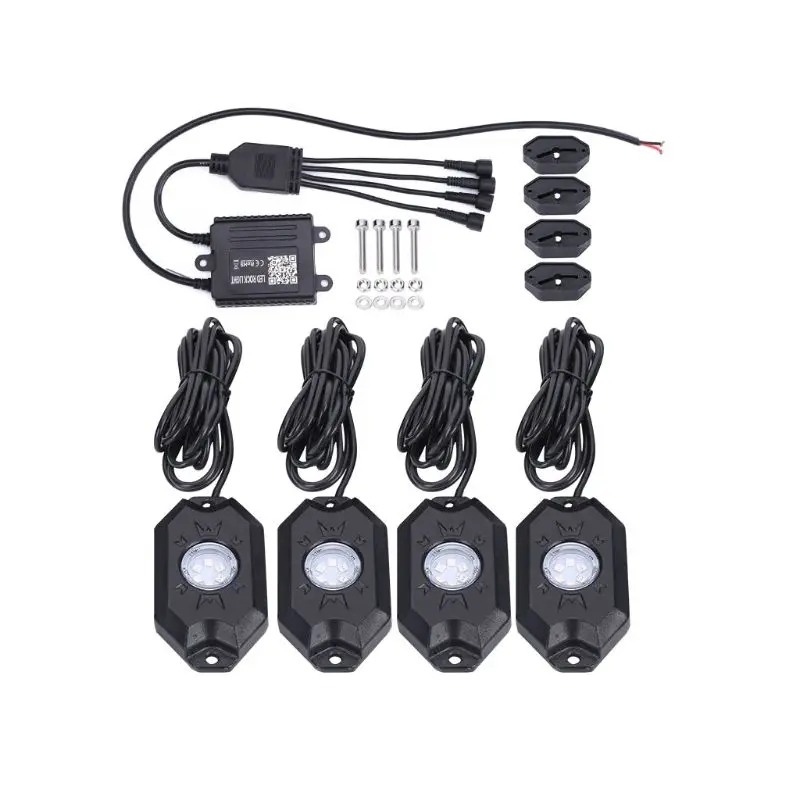 

Waterproof Auto Parts Car Modification 4 RGB LED Rock Lights Offroad Music Wireless Bluetooth Control
